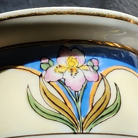 Vintage 1930's Noritake Art Neuveau CHINA JELLY JAR no lid or ladle IRIS FLOWER - Picture 12 of 14